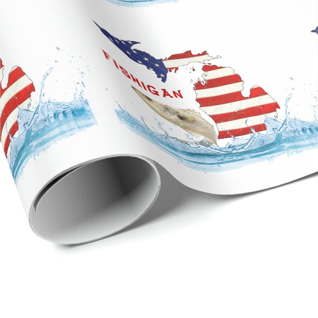 Papel De Presente Bandeira de pesca com peixe na água (Ponta do rolo)