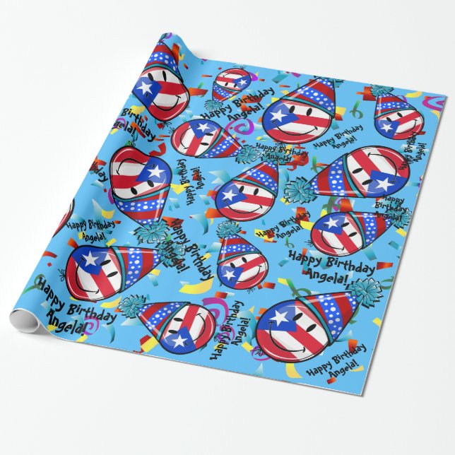Papel De Presente Bandeira de Puerto Rico em um aniversário do (Desenrolado)
