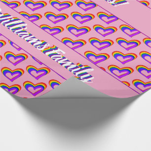 Papel De Presente Bandeira do Arco-íris LGBT Padrão de Coração Color