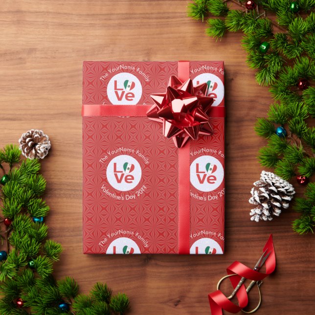 Papel De Presente Bandeira do Coração de AMOR Mexicano Personalizada (Presente de Natal)