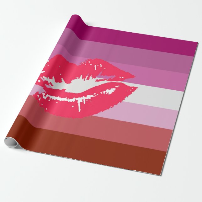 Papel De Presente Bandeira do Orgulho Lésbico de Batom (Desenrolado)