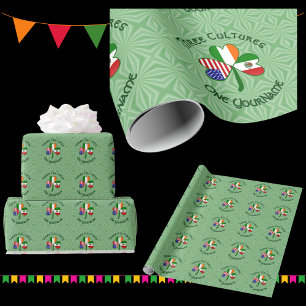 Papel De Presente Bandeira do Trevo Irlandês Americano Mexicano