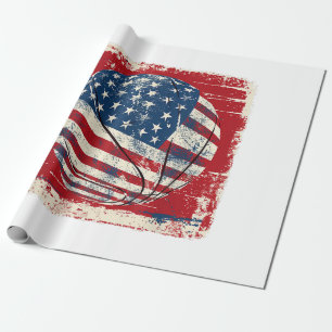 Papel De Presente Bandeira dos EUA Basquetebol 4 de Julho