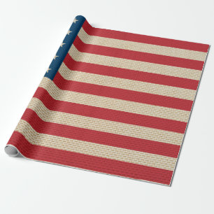 Papel De Presente bandeira faux burlap dos EUA