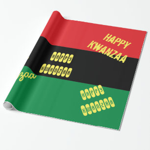 Papel De Presente Bandeira feliz do afro-americano de Kwanzaa RBG