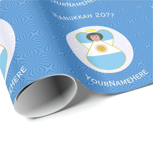 Papel De Presente Bandeira Personalizada do Anjo Argentino de Hanukk (Ponta do rolo)