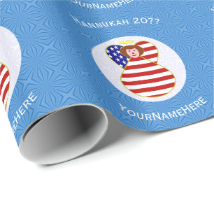 Papel De Presente Bandeira Personalizada do Anjo de Hanukkah dos EUA