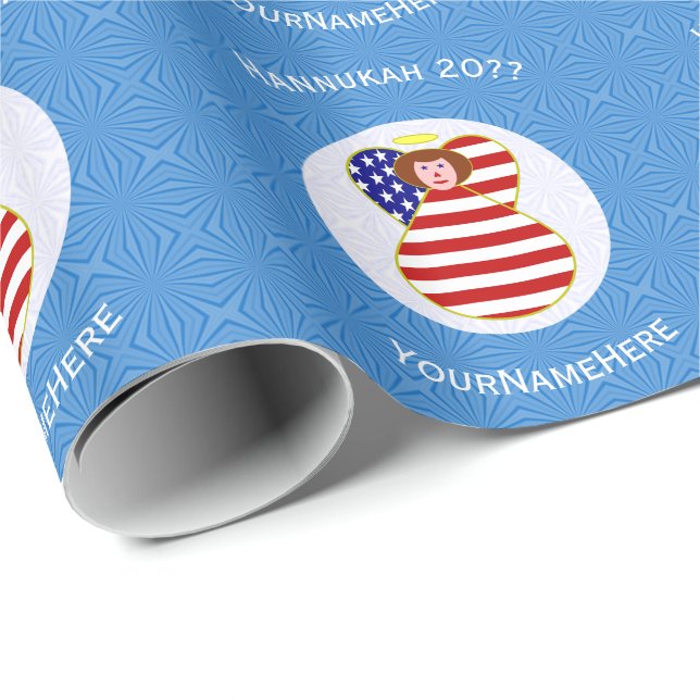 Papel De Presente Bandeira Personalizada do Anjo de Hanukkah dos EUA (Ponta do rolo)