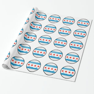 Papel De Presente Bandeira redonda lustrosa de Chicago