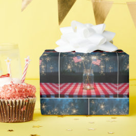 Papel De Presente Bandeiras Americanas Com Faíscas Em Um Pote De Mas