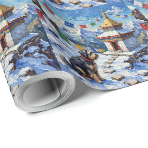Papel De Presente Bandeiras de Natal do Terrier Tibetano Oração Feri