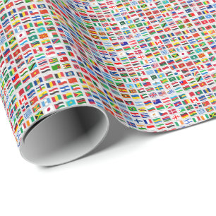 Papel De Presente Bandeiras do Mundo Desenho de Viagem