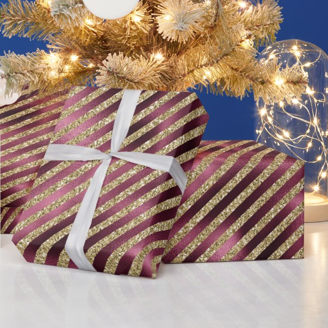 Papel De Presente Bandeiras Douradas da Borgonha Vermelha (Feriados)