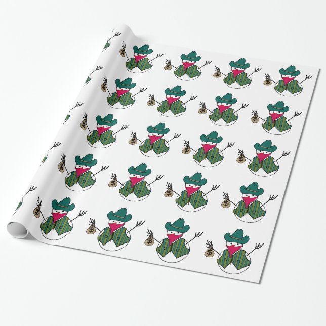 Papel De Presente Bandido Boneco de Neve Cowboy com Saco de Dinheiro (Desenrolado)