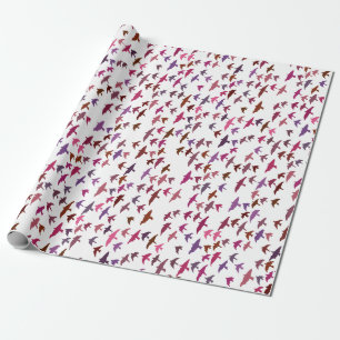 Papel De Presente Bando de Aves em Rosa e Roxo