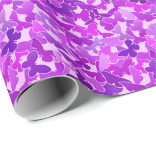 Papel De Presente Bando de Borboletas, Ametista, Violeta e Orquídea