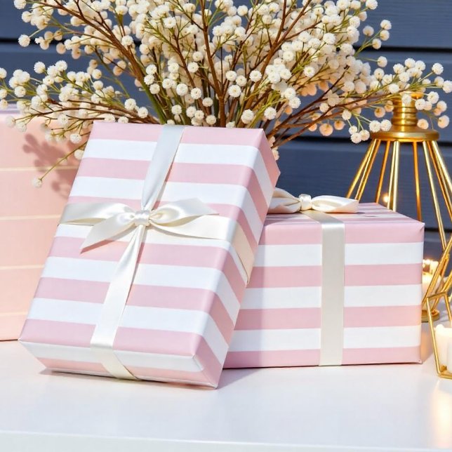 Papel De Presente Banhas brancas cor-de-rosa Pastel (Holiday Pink White Candy Stripes Wrapping Paper)