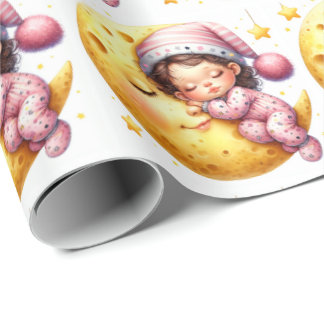 Papel De Presente Banho de Lua Chuveirinho de Bebê Menina Recém-Nasc