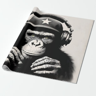 Papel De Presente Banksy DJ Monkey Gorilla Chimp Art Impressão