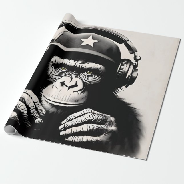 Papel De Presente Banksy DJ Monkey Gorilla Chimp Art Impressão (Desenrolado)