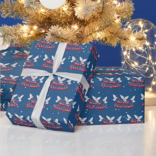 Papel De Presente Banner de Natal e Pombas 