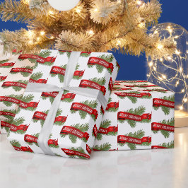 Papel De Presente Banner Feliz de Natal no Pine