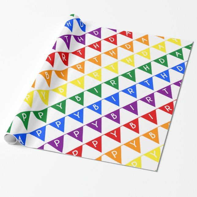 Papel De Presente Banners de aniversário arco-íris (Desenrolado)