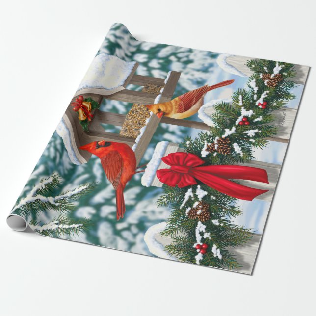 Papel De Presente Banquete de Natal dos Cardinals (Desenrolado)