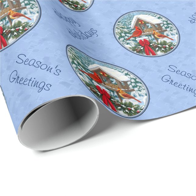 Papel De Presente Banquete de Natal dos Cardinals Azul (Ponta do rolo)