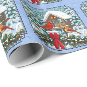 Papel De Presente Banquete de Natal dos Cardinhos Azul
