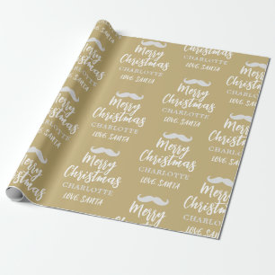 Papel De Presente Barba de Papai Noel Personalizada Natal Dourado