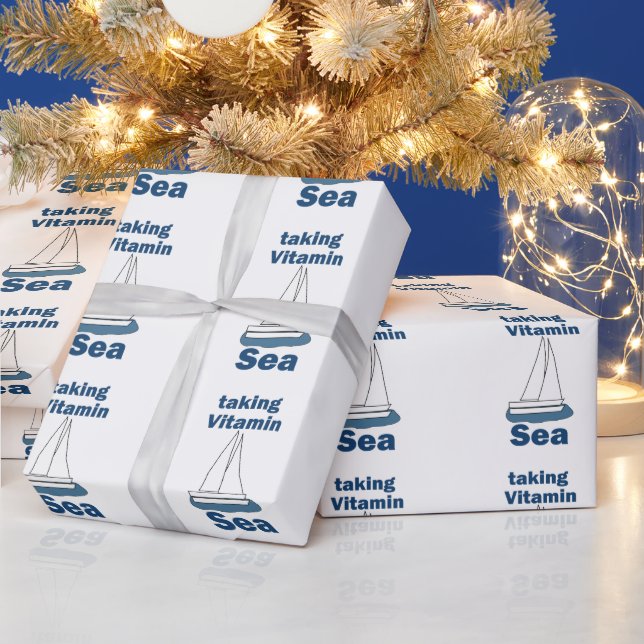 Papel De Presente Barco a vela Vitamina do Mar Citação Engraçada Náu (Feriados)