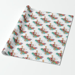 Papel De Presente Barco alegre de Papai Noel dos desenhos animados
