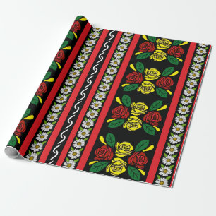 Papel De Presente Barco de Canal Narrowboat Arte Folclórico Rosas Ve