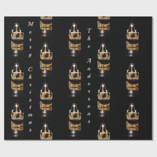 Papel De Presente Barco de Natal Com Luzes De Ouro