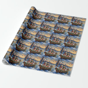 Papel De Presente Barco de Natal do Shih Tzu Férias