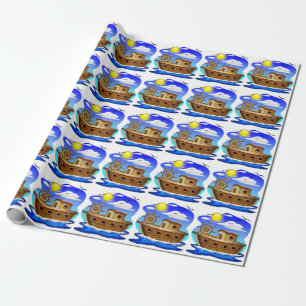 Papel De Presente Barco de Pesca Cartoon