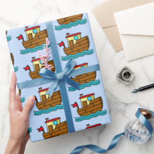 Papel De Presente Barco de Reboque de Desenho Animado