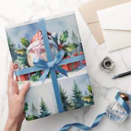 Papel De Presente Baseball Christmas themed with Santa Hat