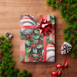 Papel De Presente Baseball Christmas themed with Santa Hat