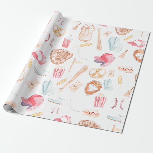 Papel De Presente Baseball em Aquarela (Desenrolado)