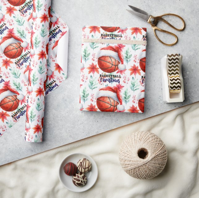 Papel De Presente Basquete com chapéu de Papai Noel no Natal (Artesanato)