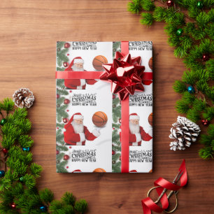 Papel De Presente Basquete Papai Noel Feliz Natal Ano Novo