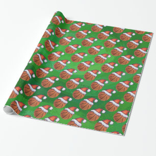 Papel De Presente Basquetebol do chapéu do papai noel no verde