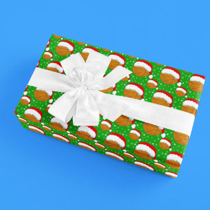 Papel De Presente Basquetebol Vestindo Chapéu de Papai Noel & Flocos