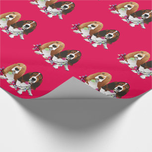 Papel De Presente Basset Hound Peace Love Joy Design de Natal