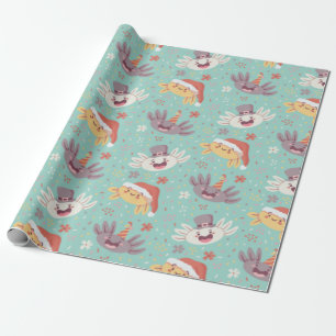 Papel De Presente Bastante Axolotl Xmas Padrão de Natal Kawaii Anim