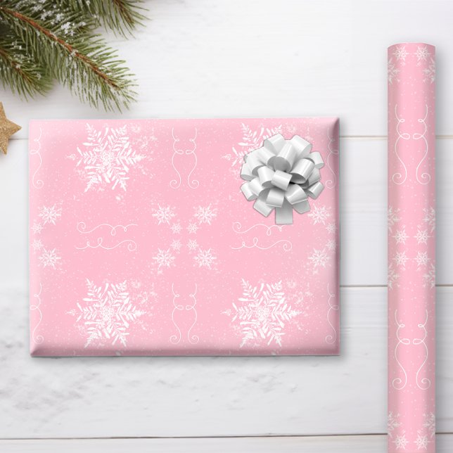 Papel De Presente Bastante doce Rosa sudoeste Dusty (The Simply Sweet Southwestern Dusty Rose with fluffy Snowflakes will brighten your Christmas tree!)