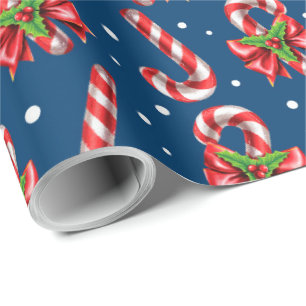 Papel De Presente Bastões de doces no azul