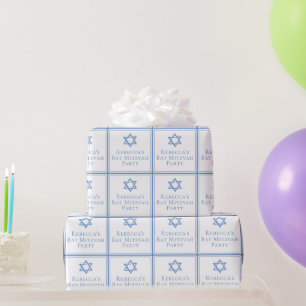 Papel De Presente Bat Mitzvah Party Light Blue Star de David